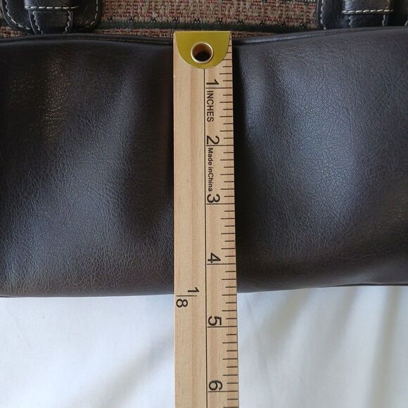 Relic By Fossil Woman’s Purse Brown Carpet Bag Leather Zippered Handles Straps - Picture 7 of 9